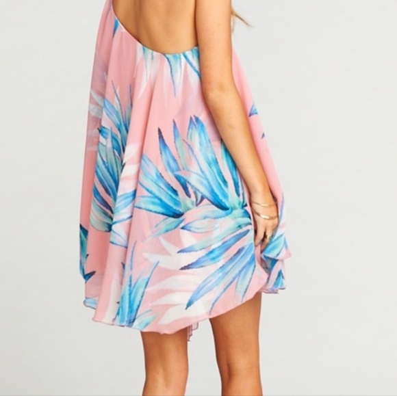 Show Me Your MuMu Zsa Zsa Dress Sz L Pink Blue Tropical Made USA Resort Vacation - Picture 2 of 13